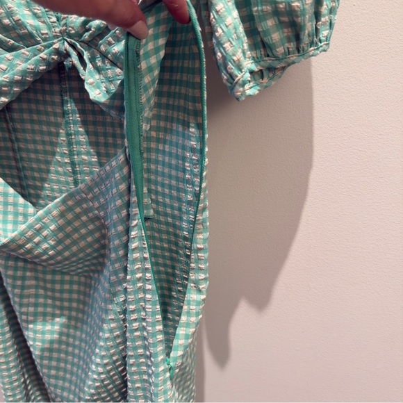 Zara Green Gingham Cut Out Midi Puff Sleeve Dress Size Small Women - Picture 5 of 14